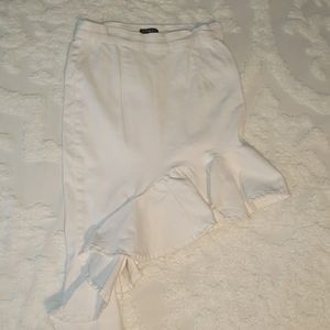 White ruffle jeans skirt